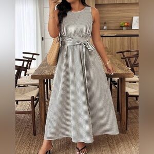 Striped Dark Gray and White Maxi Dress